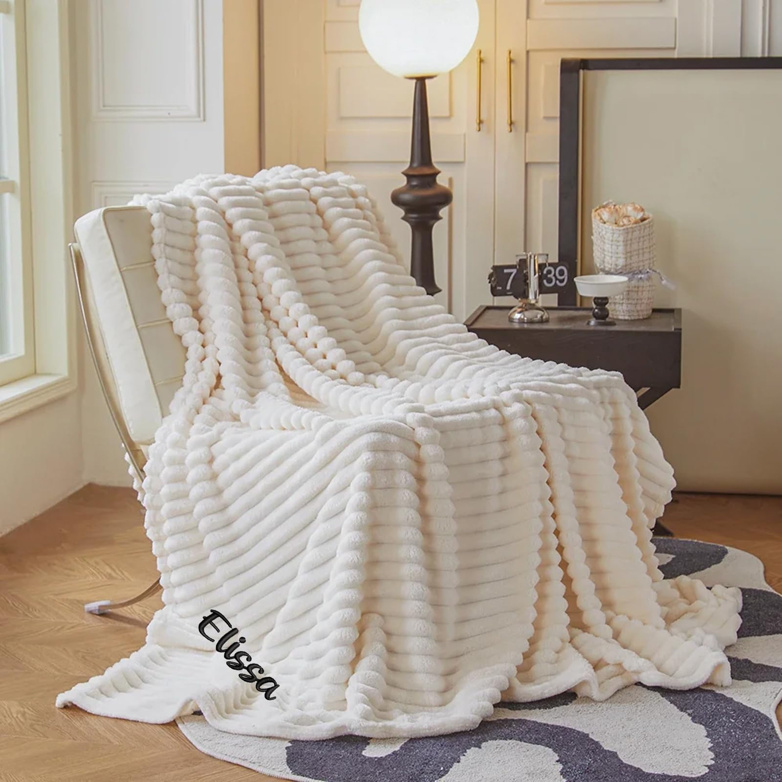 Manta personalizada para adultos, manta de felpa con monograma con nombre bordado (100 x 150 cm)