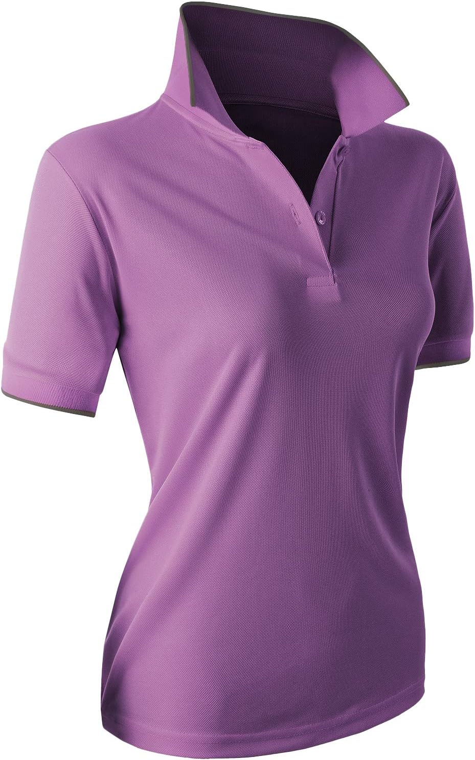 CLOVERY Golf Wear Moisture Wicking Short Sleeve 2-Button Polo Shirt Purple US M/Tag M
