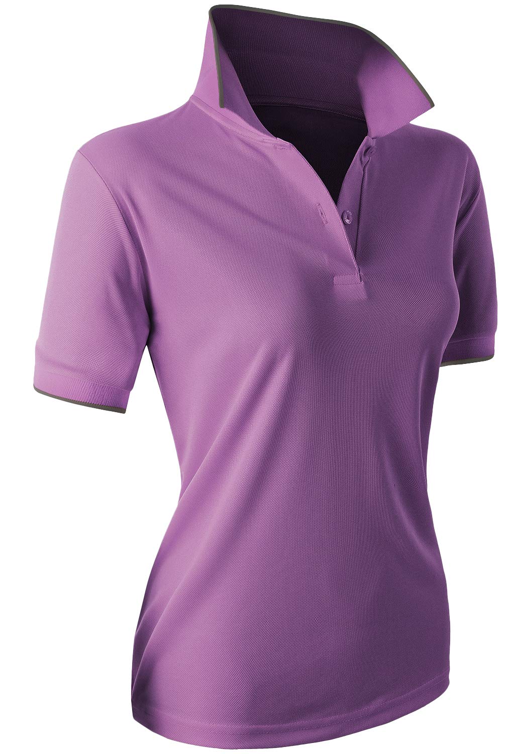 CLOVERY Golf Wear Moisture Wicking Short Sleeve 2-Button Polo Shirt Purple US M/Tag M