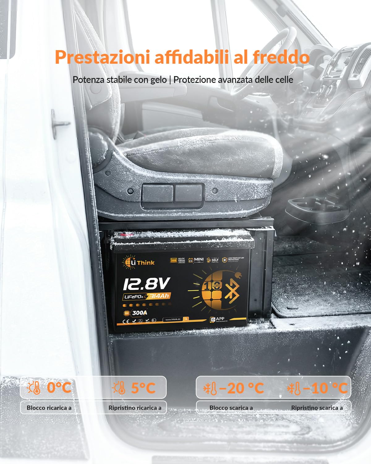 Batteria Litio LiFePO4 12V 314Ah Mini Pro con Bluetooth, Certificata ECE R10, BMS Integrato da 300A, Protezione a Bassa Temperatura, Perfetta per RV, Impianti Solari, Barche, Motori Trolling
