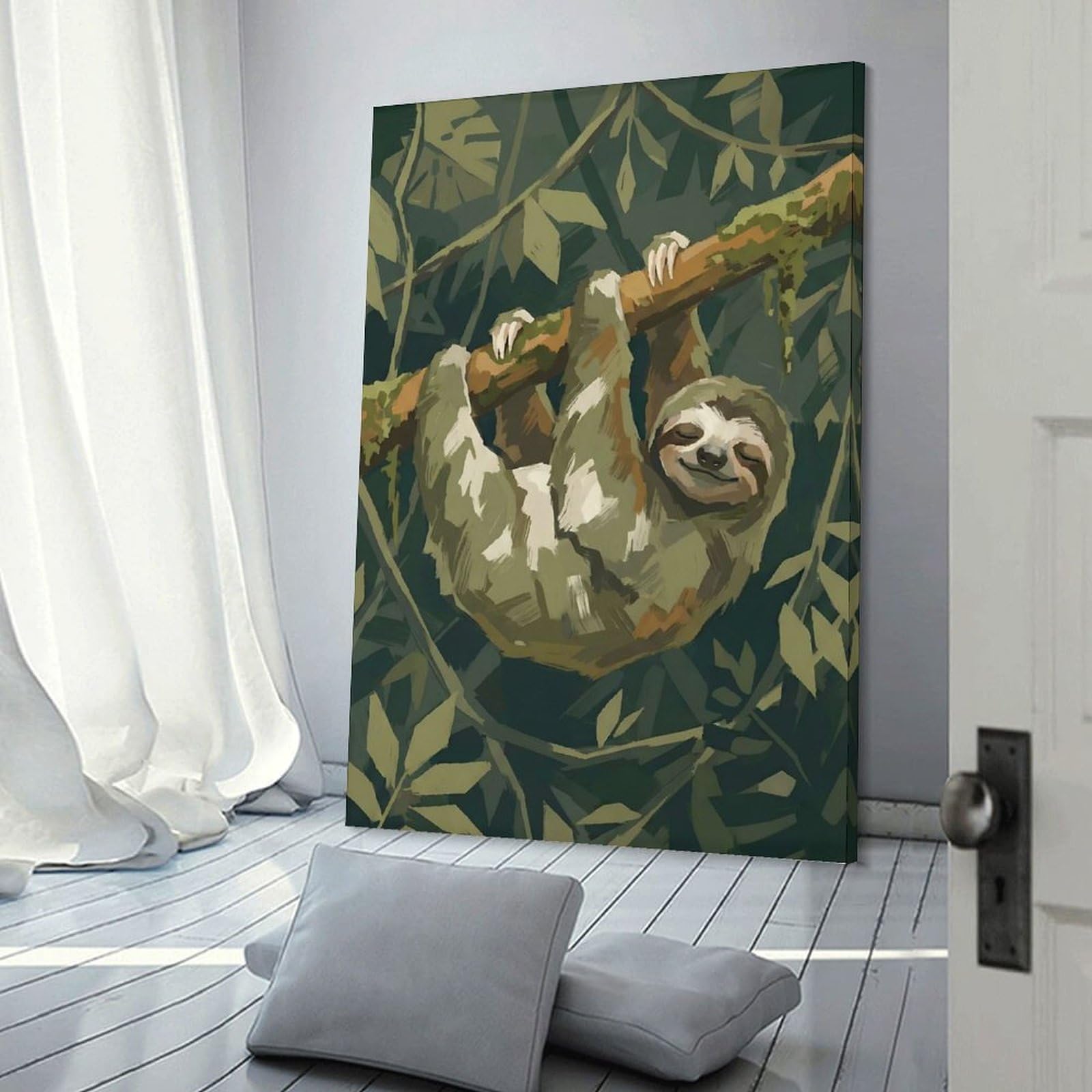 Junmoney Room Decor Wall Art Sloth Hanging on A Branch, 20x30inch(50x75cm), for Living Room, Lounge Or Sitting Room, Canvas Styling for A Polished Room Look