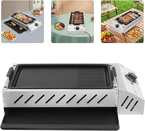 Miniatura 9 de DYRABREST Parrilla eléctrica profesional para barbacoa de acero inoxidable de 1800 W, parrilla de encimera de 110 V para cocina en interiores y