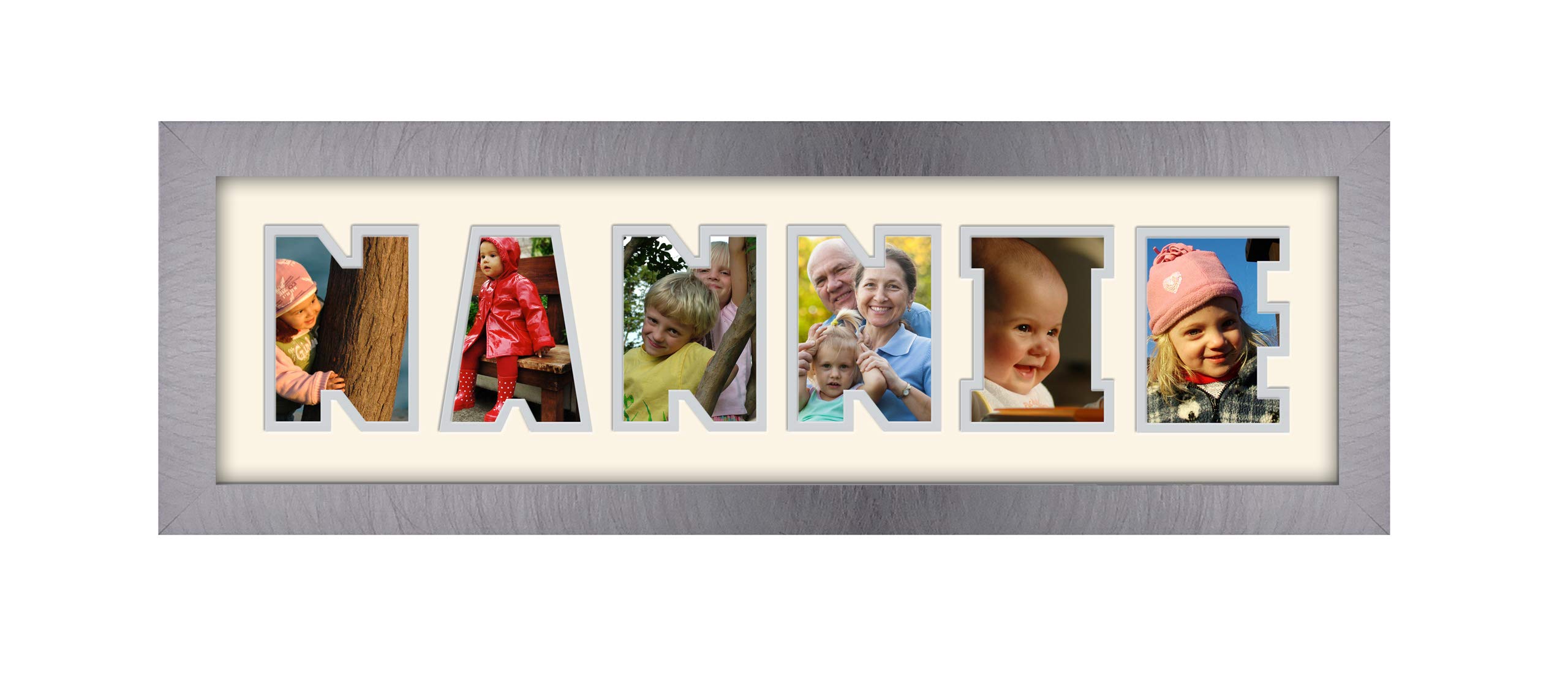 Photos In A Word Brushed Silver Finish Frame Cream Mount Grey Inside Nannie Photo Frame Word Photo Frame 1250-Cc (Brushed Silver Finish Frame Cream Mount Grey Inside)