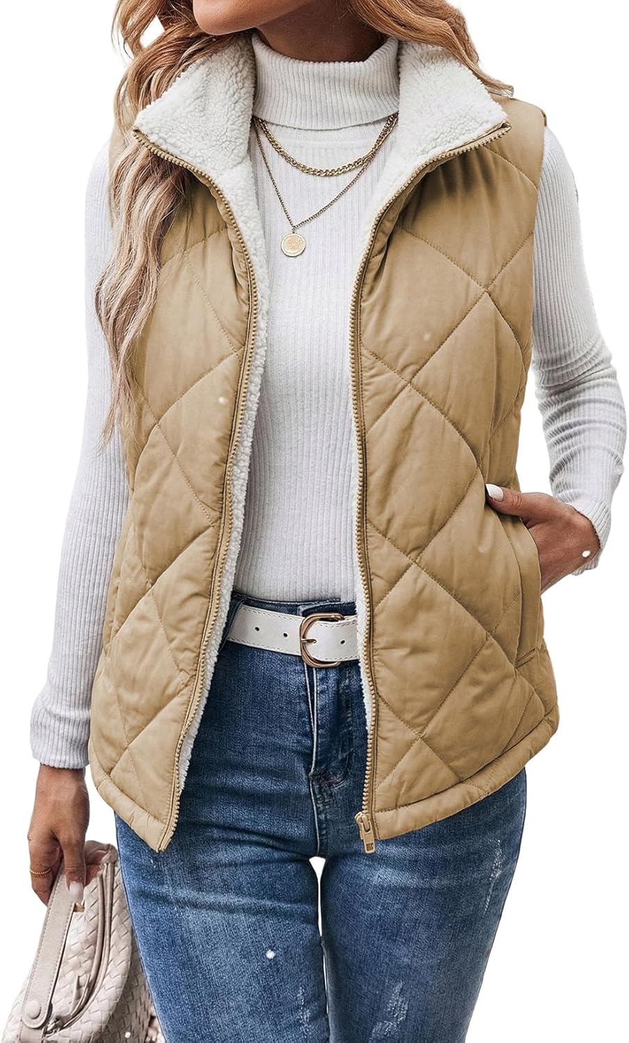Dokotoo Womens 2025 Fall Vests Sleeveless Fleece Jacket Zip Up Pockets Warm Coat Winter Clothing