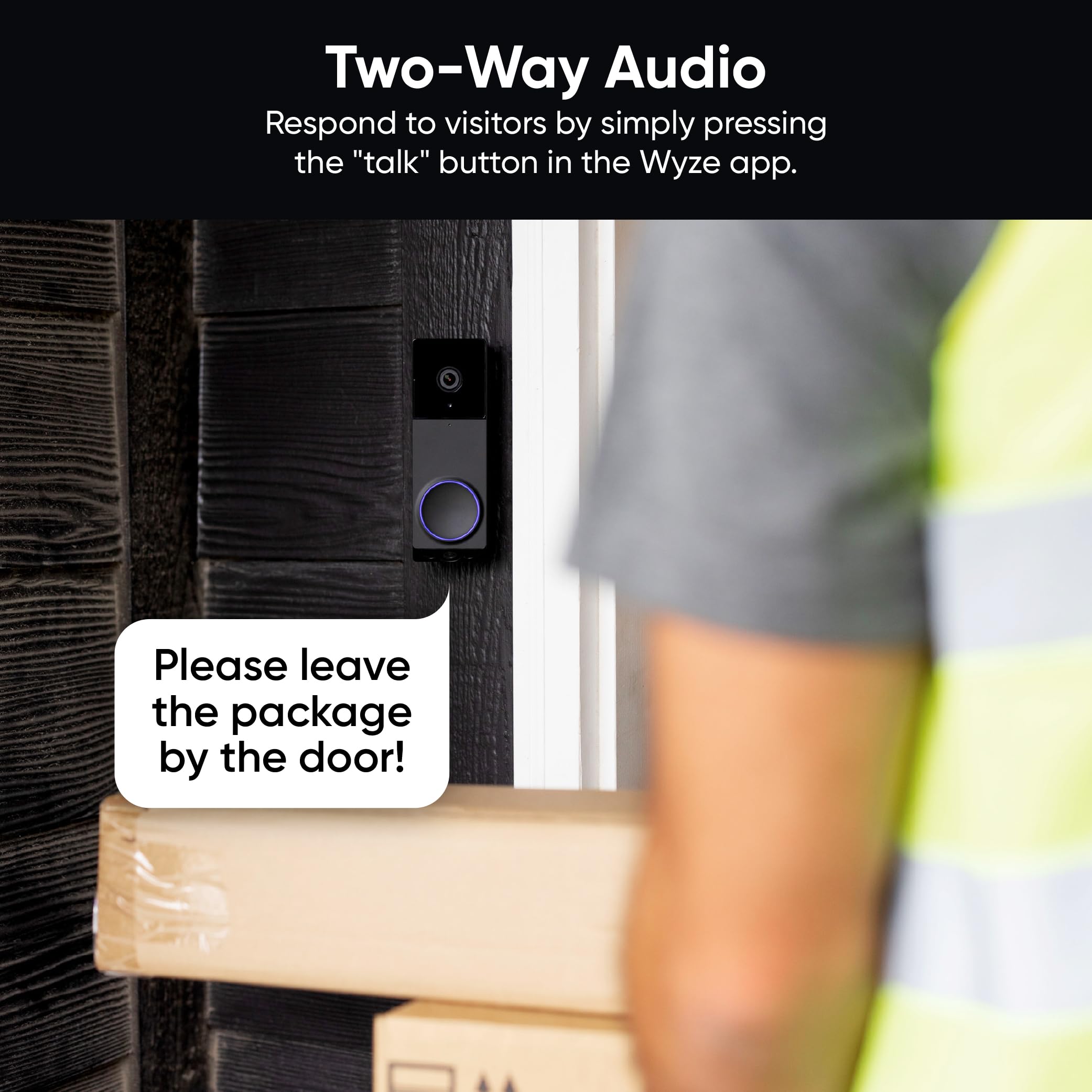 WYZE Wireless Duo Cam Video Doorbell (Chime Included), Battery Powered, 2K Full HD Video, 2 Cameras (People and Package), 2-Way Audio, Color Night Vision: Black