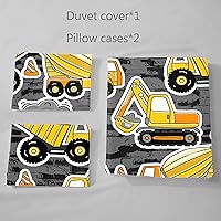 Vista 32 de Juego de funda de edredón para niños, camión de construcción, maquinaria, camión, excavadoras, vehículos, caricatura, tractor, juego de ropa de cama