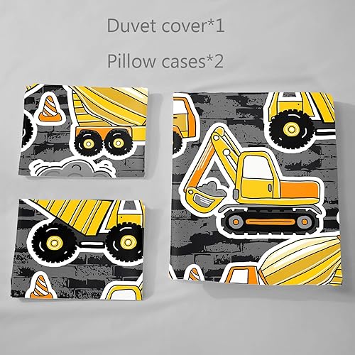 Miniatura 32 de Juego de funda de edredón para niños, camión de construcción, maquinaria, camión, excavadoras, vehículos, caricatura, tractor, juego de ropa de cama
