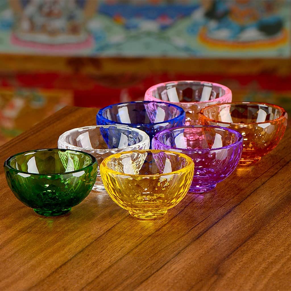 7pcs/set Colorful White Crystal Water Supply Bowl, 6cm Cup For Buddha, Holy Water Cup Before Buddha, Buddhist Supplies
