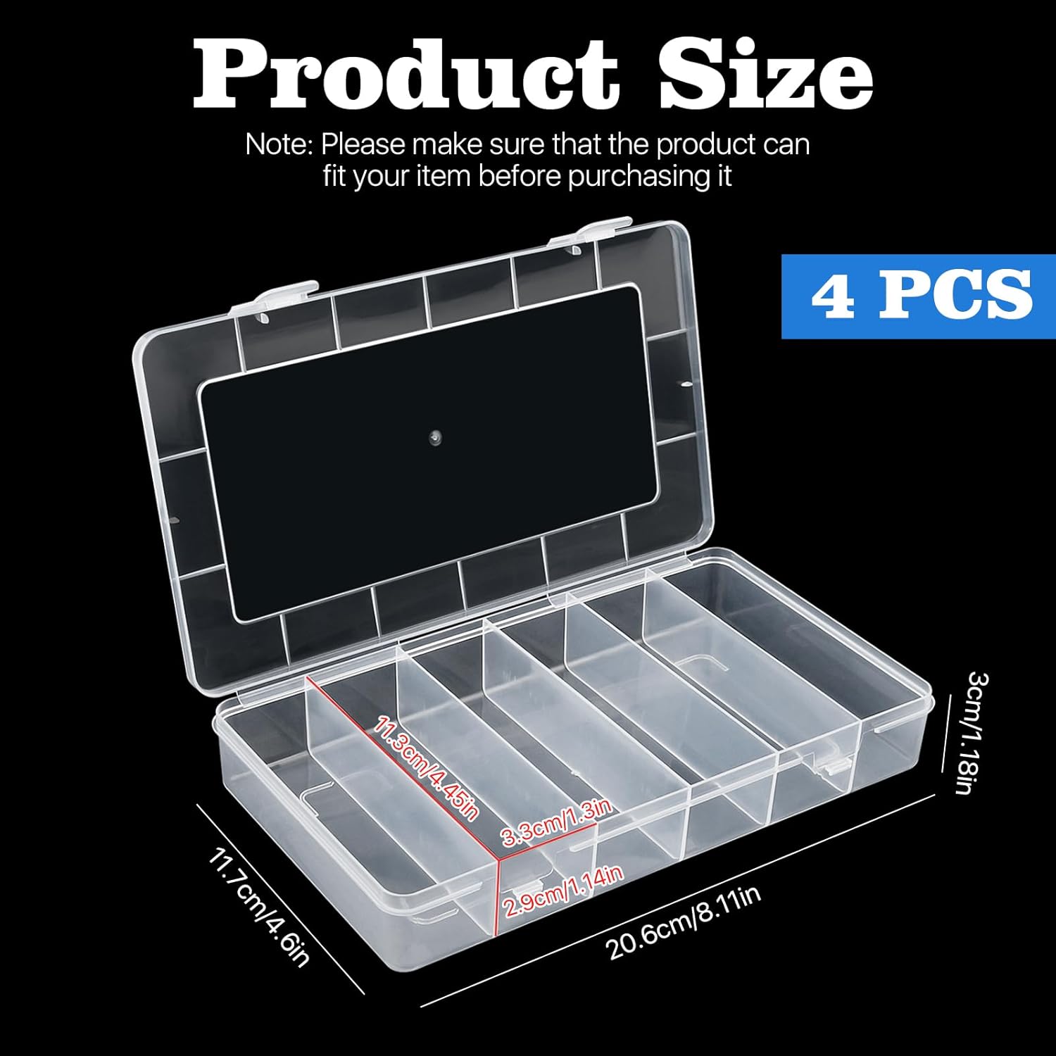 4 pcs 6 Grids Tackle Box Organizer, Clear Plastic Fishing Tackle Storage Box, Visible Bead Storage Containers, Utility Organizer Container Case for Crafts Beads Earrings Screws Nail Pins - Image 2