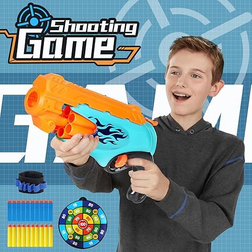 Miniatura 6 de Pistola de juguete para niños y niñas, 40 dardos de espuma rellenos, juegos de disparo de balas suaves con barril giratorio automático de 6