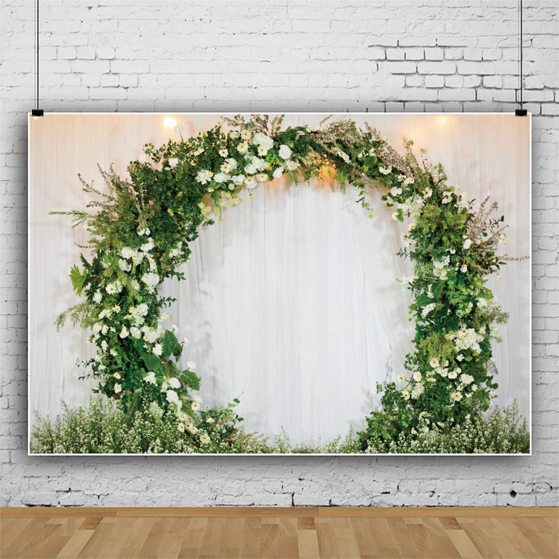 Romantischer Hochzeitshintergrund, 3D, gewölbter Kranz, weißer Vorhang, Brautschmuck, Blumenwand, Fotografie-Hintergrund, Valentinstag, Brautparty, Empfang, Zeremonie, Dekoration, Banner,