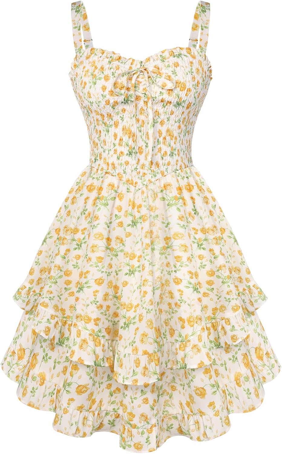 Scarlet Darkness Smocked Floral Sundresses for Women Teens 2026 Summer Flowy Ruffle Mini Dress