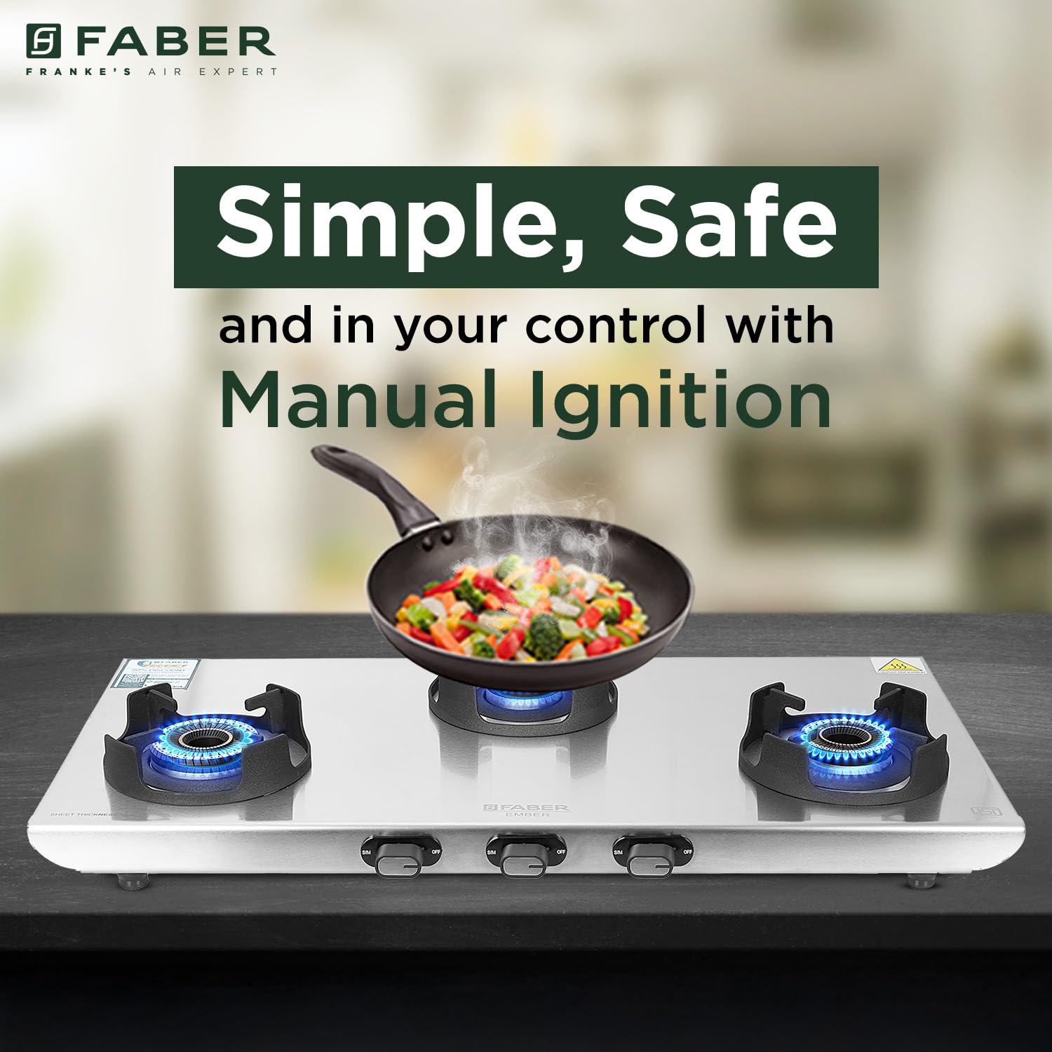 Faber Ember Stainless Steel Cooktop - 3 Burners -2