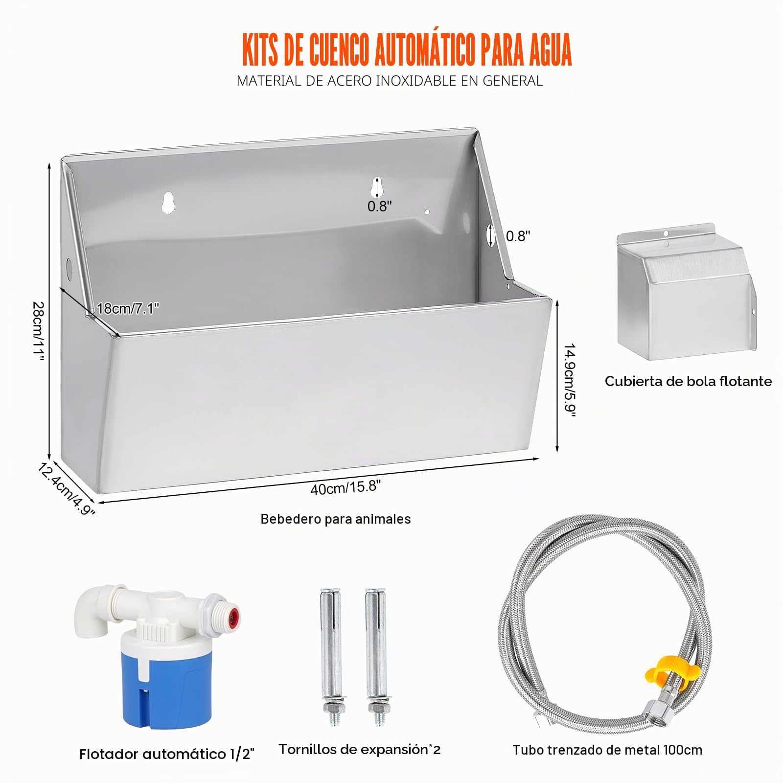Dispensador automático de agua para perros de 7 l, bebedero de agua para exteriores, acero inoxidable 304, llenado automático para mascotas