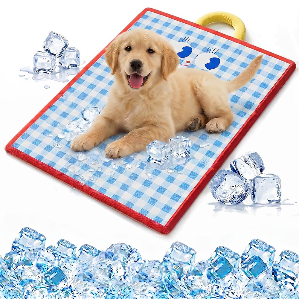 Dog Cooling Mat, Durable Leakproof Pet Cool Mat, Scratch-Resistant Non-Toxic Gel Self Cooling Pads Bed Mattress Cool Bed Mattress for Dogs Cats in Hot Summer (Blue, M)