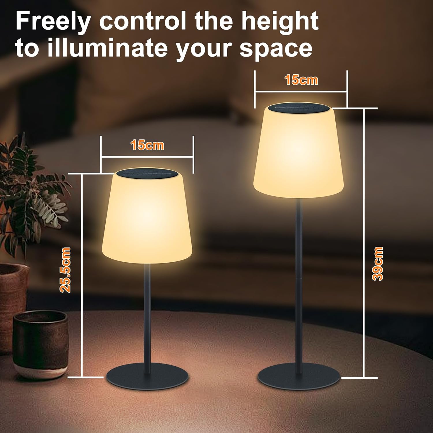 JackonLux Solar Table Lamp, Rechargeable Powered Waterproof Lamp, Cordless Outdoor Table Lamp with RGB and Dimmable Warm White for Bedroom, Patio, Camping and Terrace