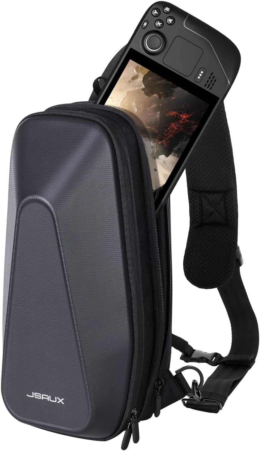 Steam Deck Compatible Storage Case Large Capacity Waterproof Shoulder Bag Hard Shell Protective Cross Body Dual Layer Sling Bag with Multi Pockets Steam Deck OLED/ROG Ally Storage Protective Case BG0105A (Black)