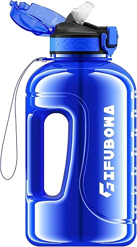 GIFUBOWA Botella de agua de 2L con pajita, botella de medio galón con asa, jarra motivacional para gimnasio, 2 litros con marcador de tiempo