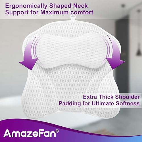 Miniatura 3 de AmazeFan Almohada de baño de lujo, almohada ergonómica para bañera y spa con tecnología de malla de aire 4D y 6 ventosas, ayuda a apoyar la cabeza,