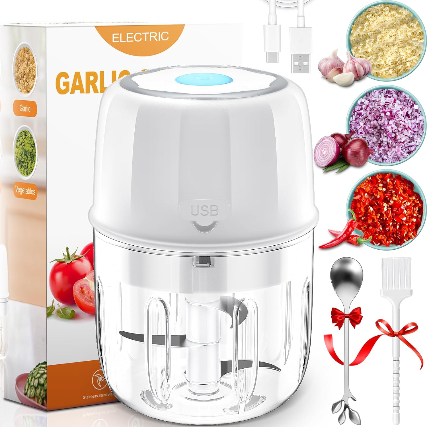 Electric Mini Garlic Chopper, Portable Food Processor, Vegetable