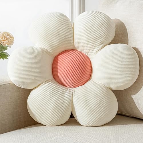 Almohada en forma de flor - Almohada de felpa de flores blancas para cojines de asiento de piso Blanco