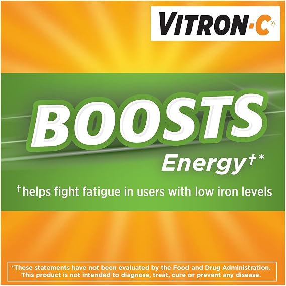 Vitron-C High Potency Iron Dietary Supplement Plus Vitamin C Coated Tablets, Pack of 5 (60 Count Each)