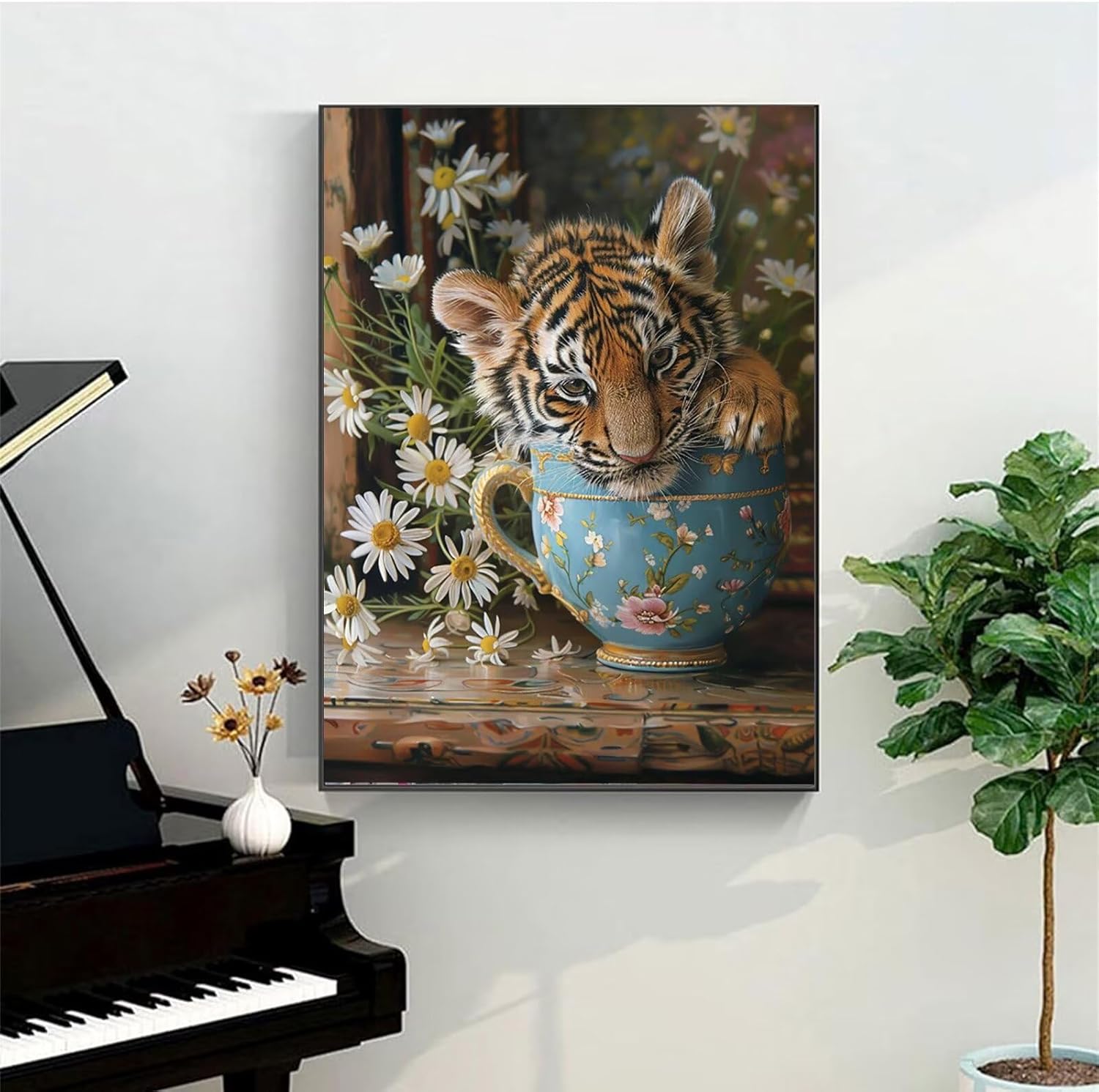 Peepezo Tiger Paint by Number for Adults Beginners,DIY Kits for Adults Acrylic Watercolor Oil Painting by Number On Canvas, Teacup Funny Drinks Paint for Home Wall Decor 20x26 Inch (Include Framed)