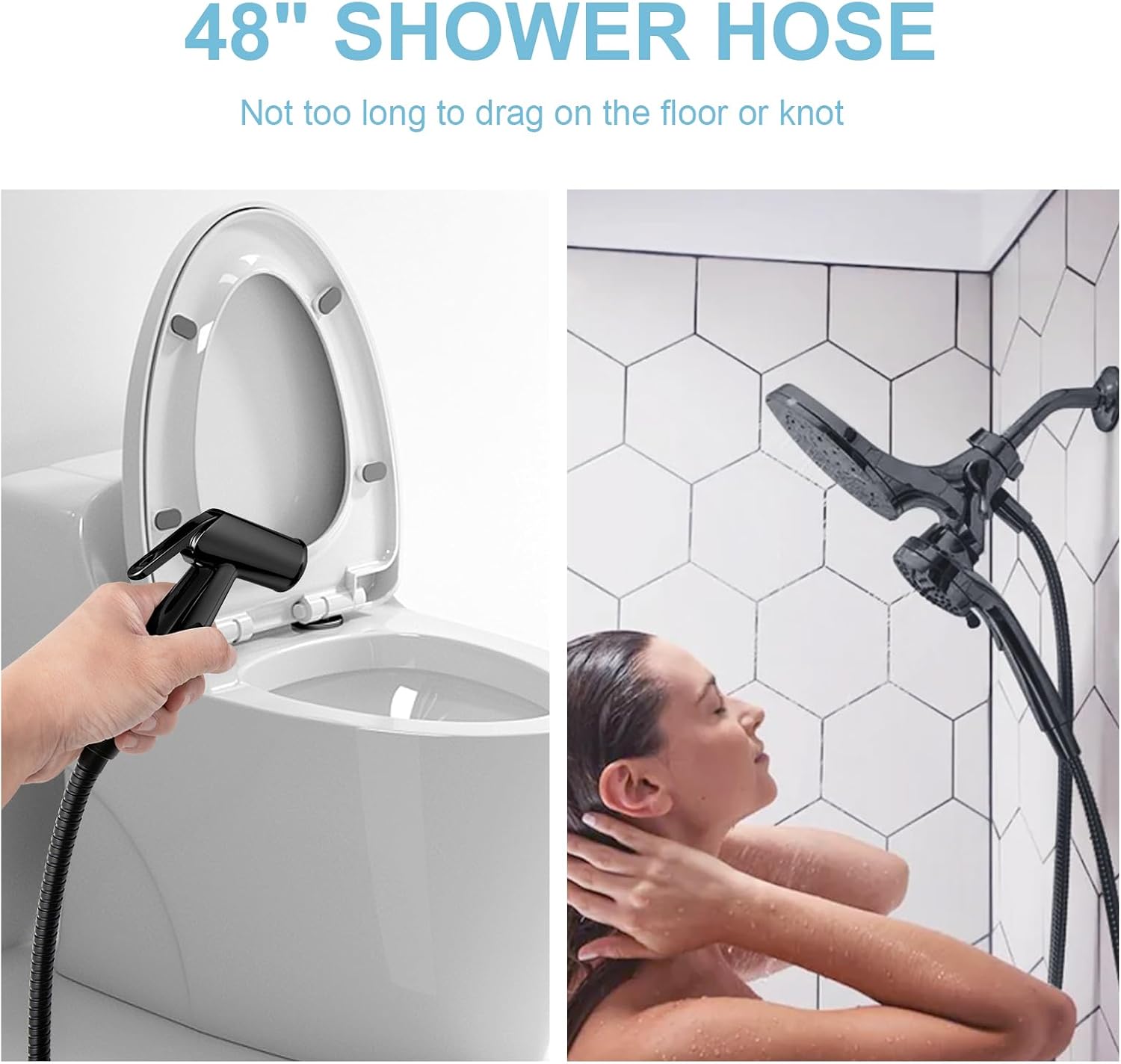 OFFO Shower Hose, 48 in Bidet Hose High Pressure Explosion Proof Toilet Hose for Bidet Sprayer Stainless Steel Electroplating Handheld Shower Hose Flex Hoses with Woven Inner Tube, Matte Black