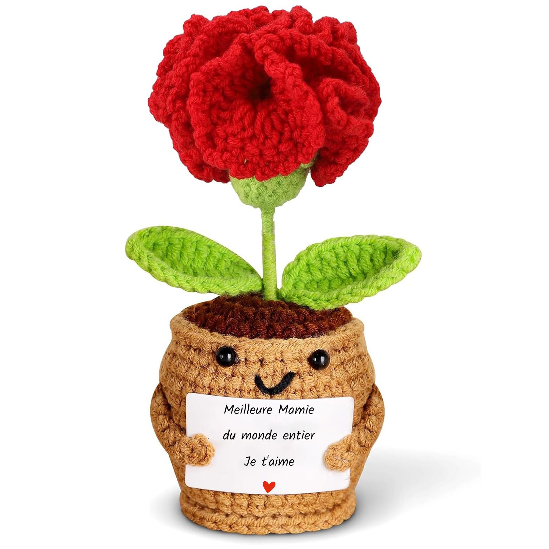 Rose Rouge Positive Peluche Œillet - Cadeau Mamie Anniversaire Noël Avec Carte Message "Meilleure Mamie"