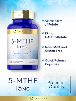 Carlyle L-Methylfolate 15mg | 100 Capsules | High Potency 5-MTHF