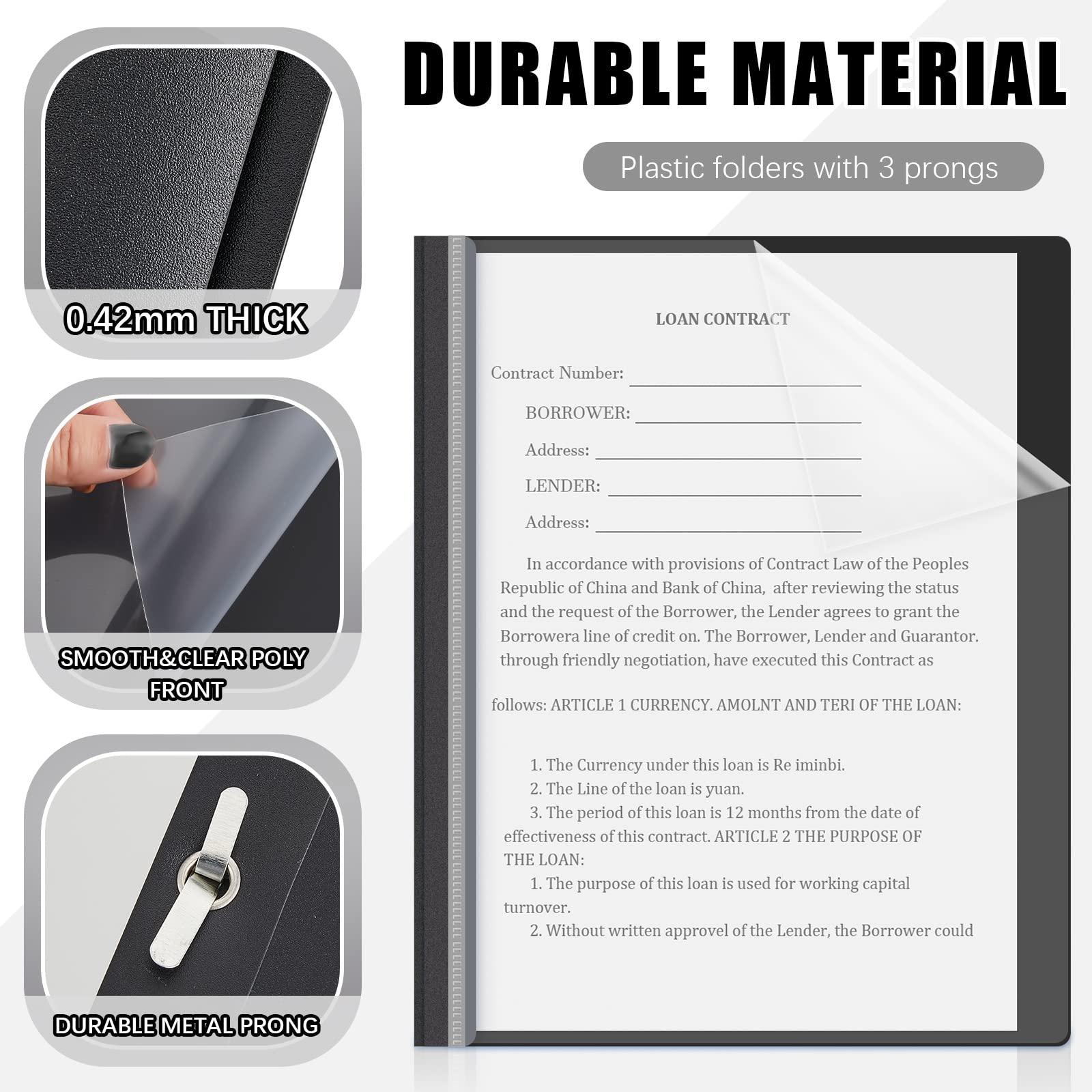 Teling 24 Pcs Clear Front Report Cover With Prongs Black PP Plastic Report Folder Portfolio