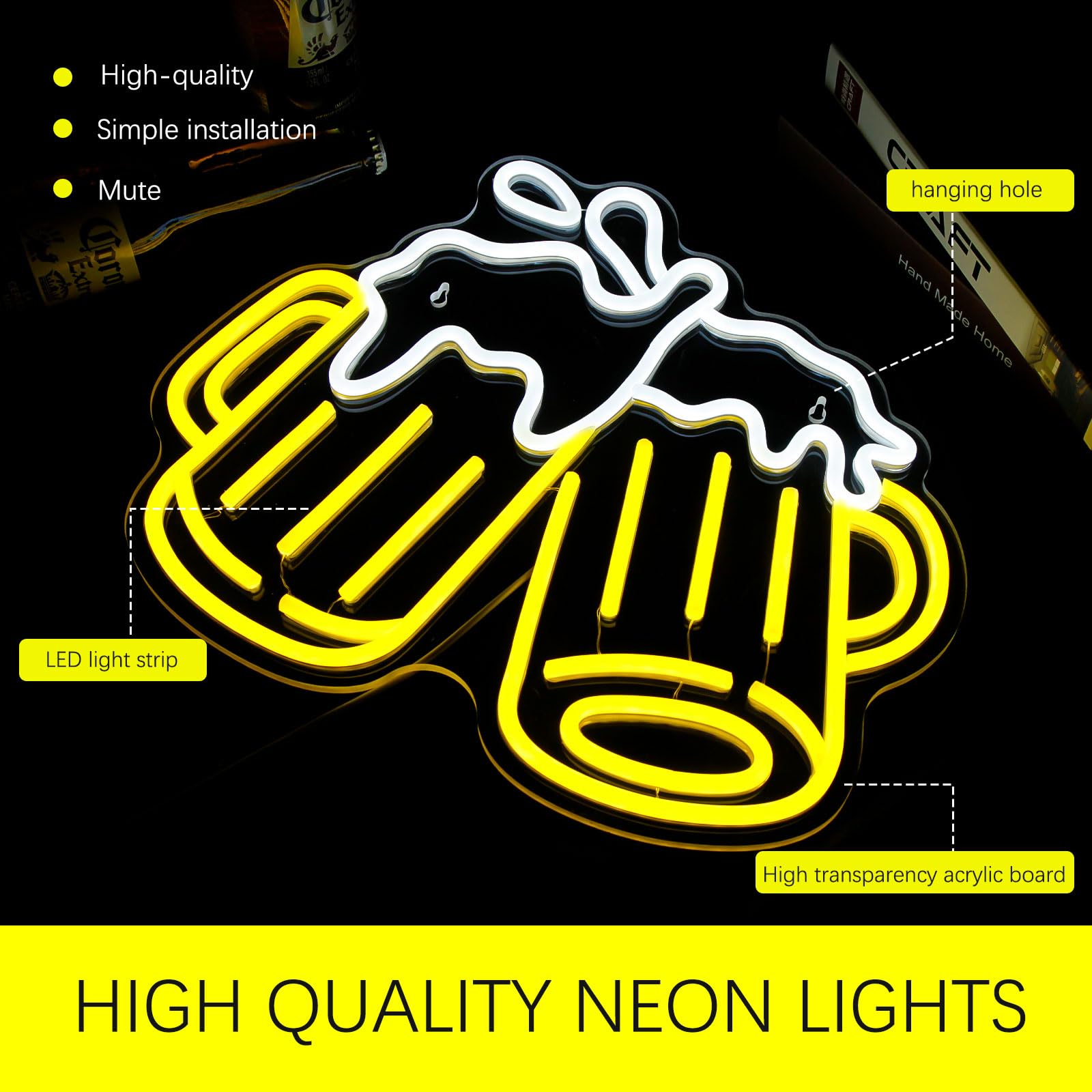 Bier-Neonschild für Wanddekoration, dimmbar, Bar, Neonschild, LED-Bier, Neon-Lichter, Neon-Bierschild für Männerhöhle, Bierbar, Pub, Schlafzimmer, Restaurant, Club, Hotel, Party-Dekoration, Geschenke