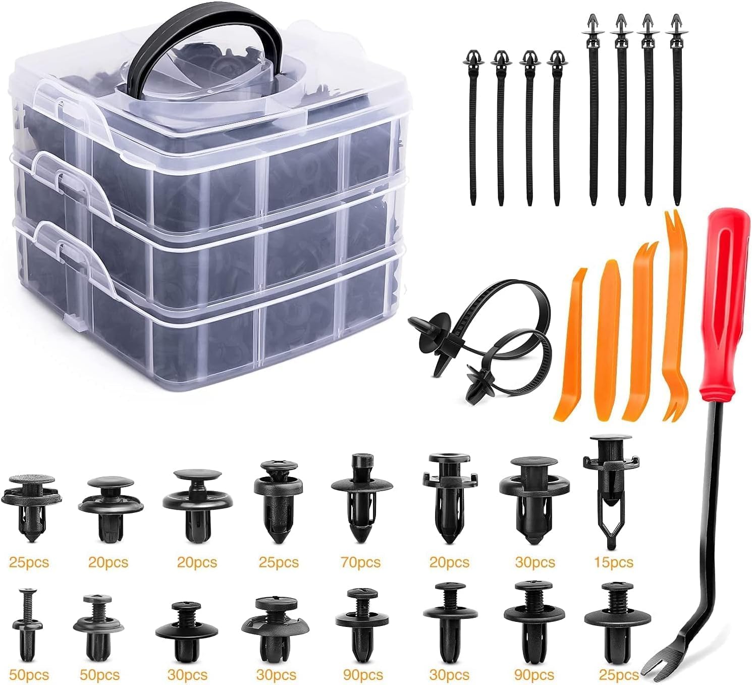 635 Pcs Car Retainer Clips & Auto Fasteners Assortment,Plastic Fasteners Kit Fender Rivets Kits 16 Most Popular Sizes Auto Push Pin for GM Ford Toyota Honda Acura Chrysler