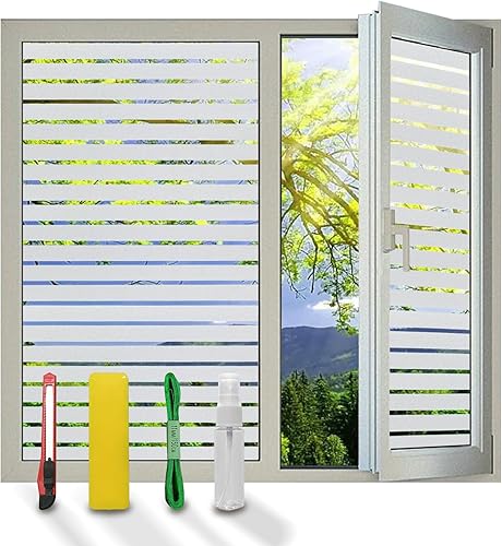 DERZGAO Película decorativa de privacidad con patrón de rayas, antirayos UV, película de privacidad extraíble para ventanas de vidrio para baño,