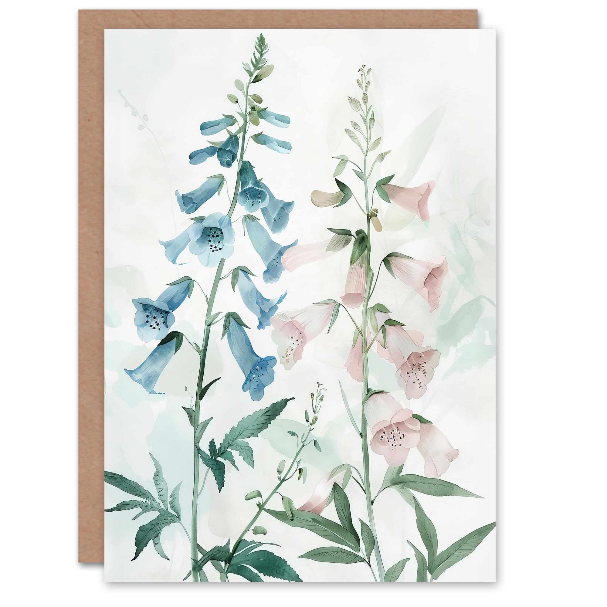 Artery8 Greeting Card Pink Blue Foxglove Flowers Modern Watercolour For Her Woman Birthday Card