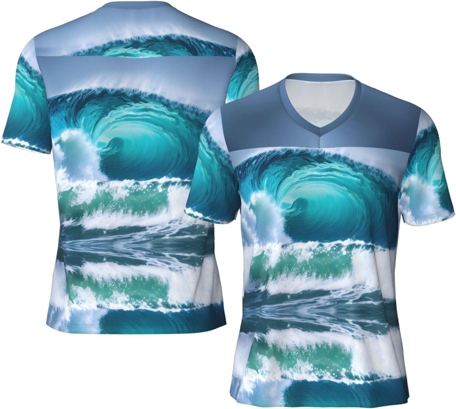 Ocean Wave Rugby Football Jersey for Men, Comfortable V-Neck Loose Fit Top for Team Sports Athletics
