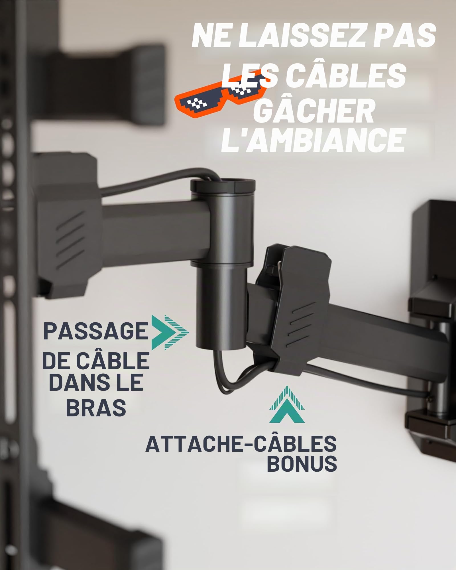 Echogear Support Mural TV Inclinable Et Orientable pour Téléviseur Jusqu’a 58 Pouces – Installation Hyper Facile sur 1 Montant – Ajustement Post-Installation – Cache Câble Intégré - EGMF