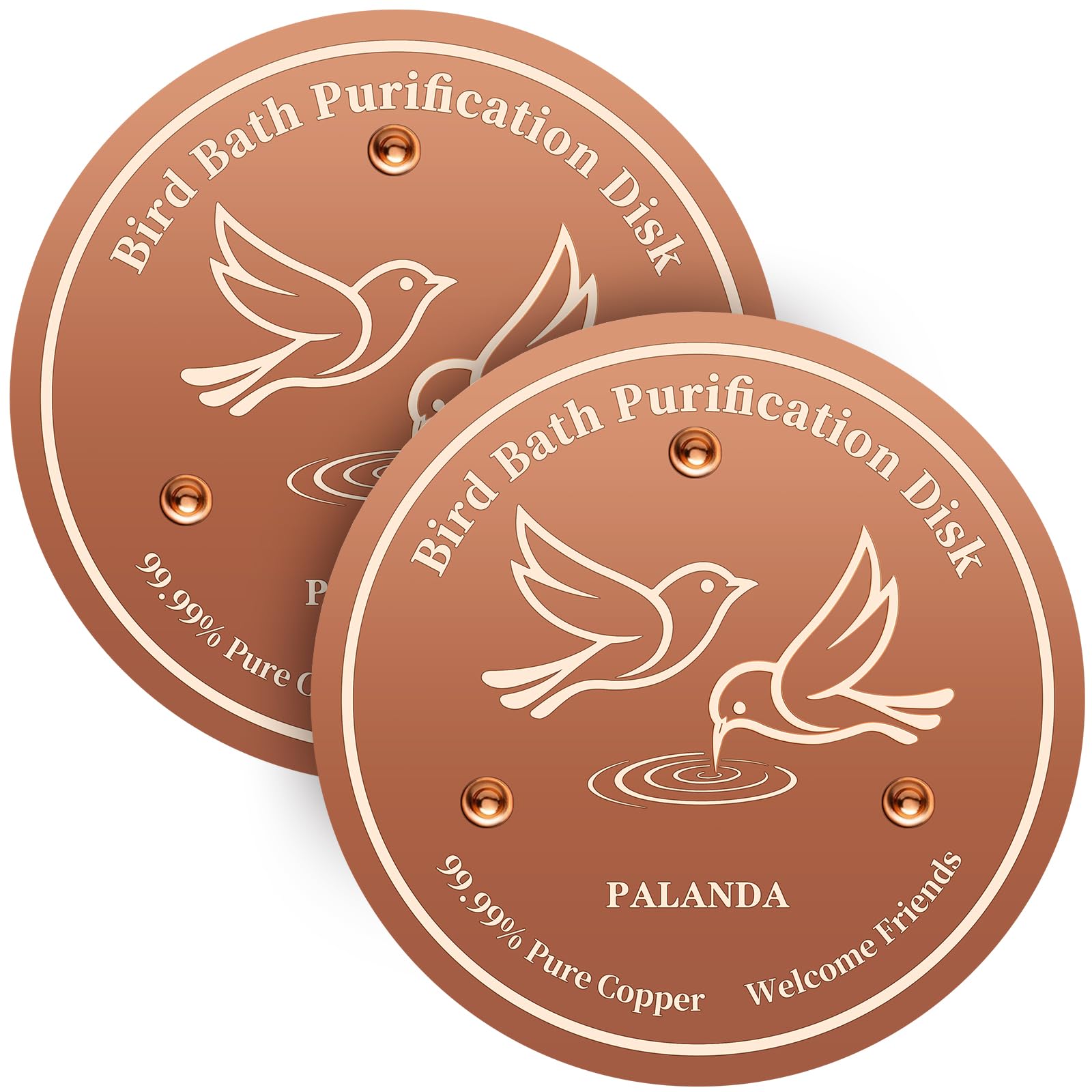 PALANDA 2 Pack Bird Bath Copper Disk 99.99% Pure Copper Disc for Bird Bath, Triple-Point Support, All-Season Water Cleaner, Natural Purifier for Birdbath & Bowls,Outdoor Garden Backyard Accessory — image 1