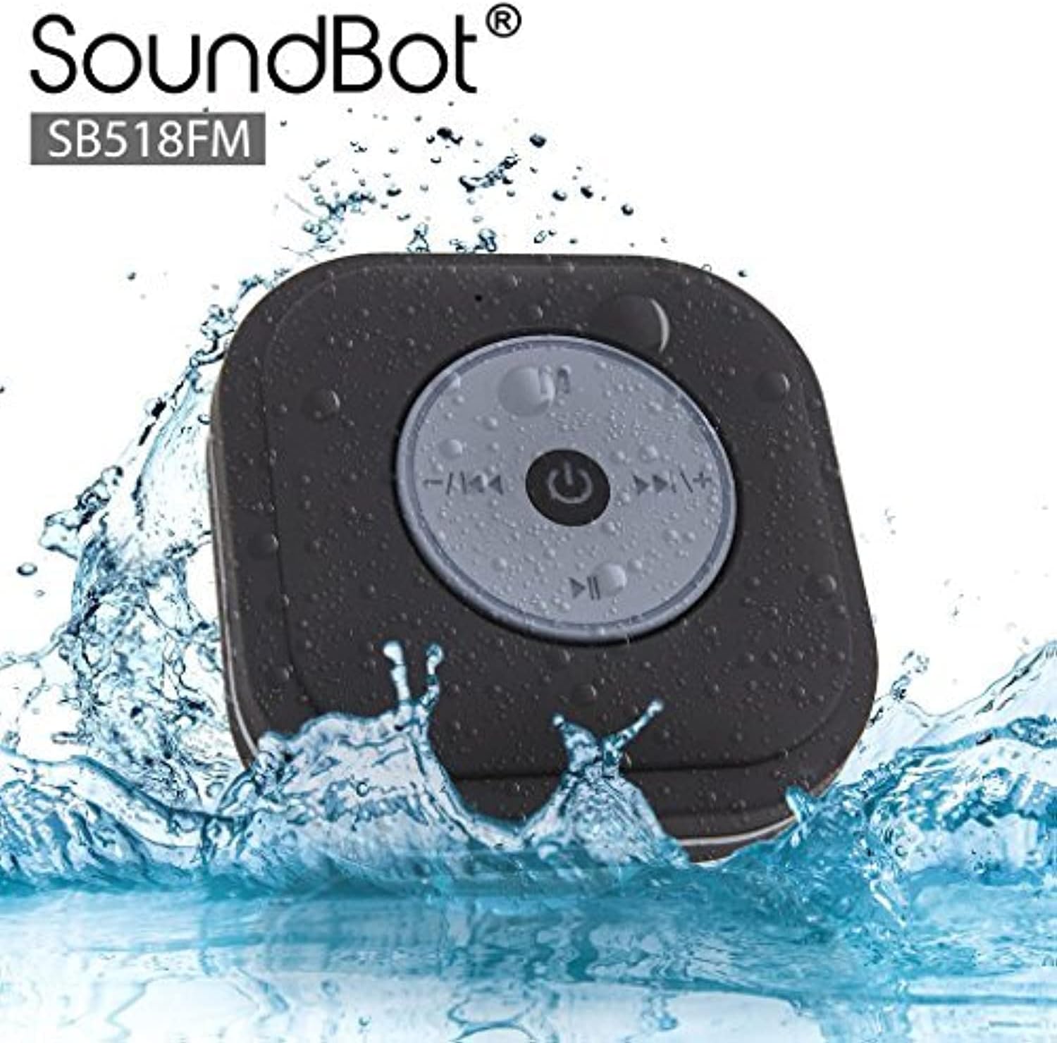 SoundBot SB518FM FM RADIO Water Resistant Bluetooth Wireless Shower Speaker Hands-Free Portable Speakerphone w/ Smart One Touch Auto-Scan, 6Hrs Music Streaming, Built-in Mic, Detachable Suction Cup