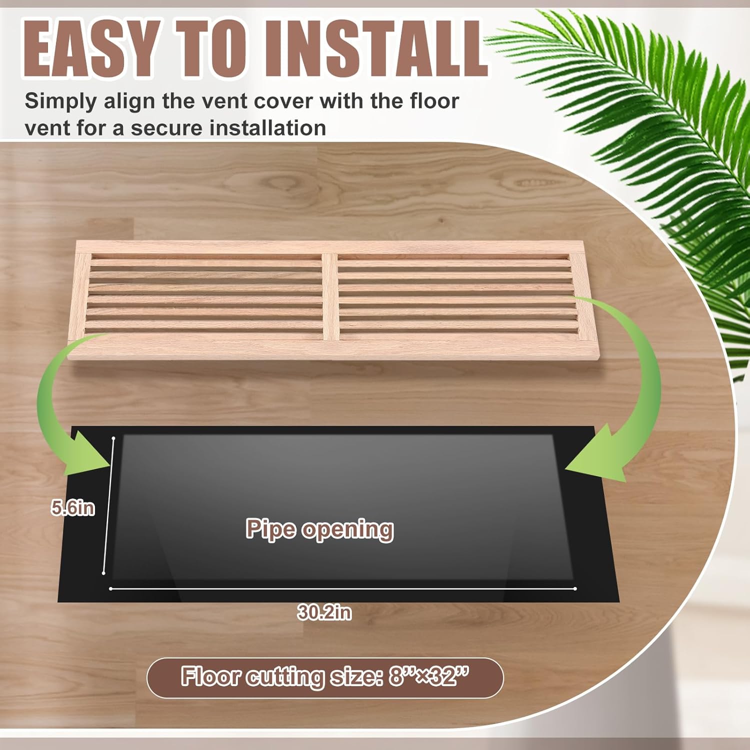 Weysat 1 Pcs 8 x 32 Inch Red Oak Hardwood Cold Air Return Wall Vent Cover Floor Register Vent Wood Return Air Grill Suitable for Various Home Decoration Styles, Unfinished