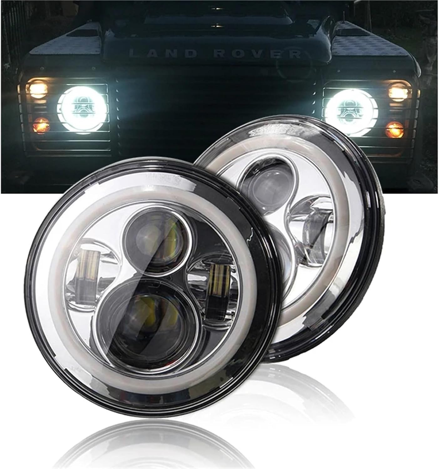 LED HeadLight Bulbs 7inch Round Motorcycle LED HeadLamp Angle Eyes Turn Signal Compatible With Lada Niva Urban Offroad 4x4(2PCS BLACK)