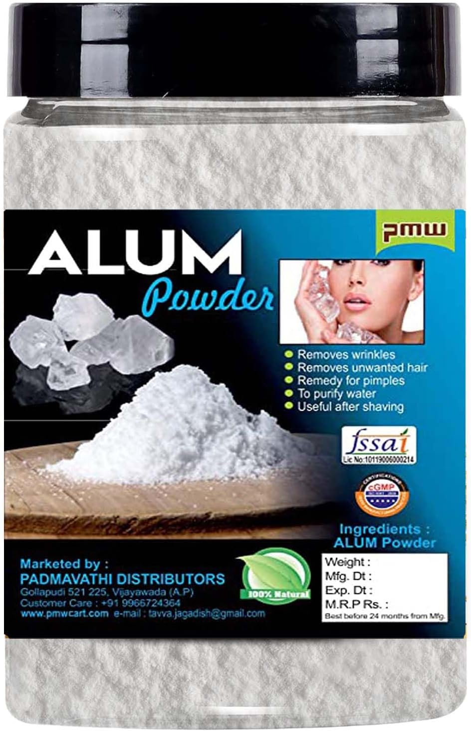 Pmw - Alum Powder Jar Pack - Grade A Quality - Super Fine Powder - 500 Grams