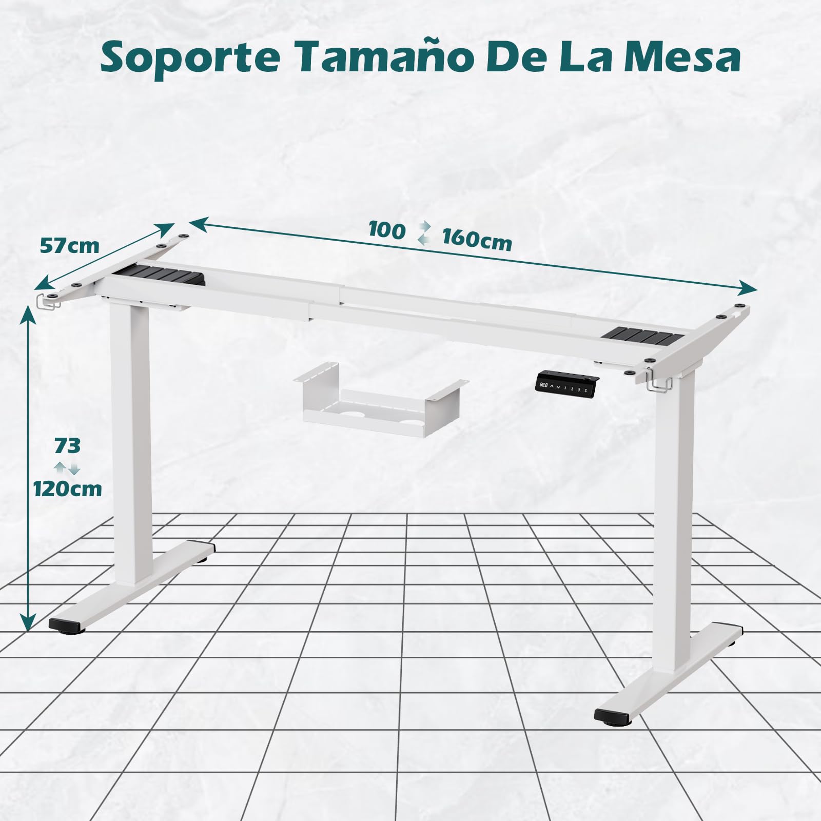 Devoko Estructura de Escritorio Regulable en Altura 73-120cm con 2 Motores Potentes Marco de Escritorio de pie con 3 Botones de Memoria y Ruedas, Ganchos, Caja de Gestión de Cables Blanco