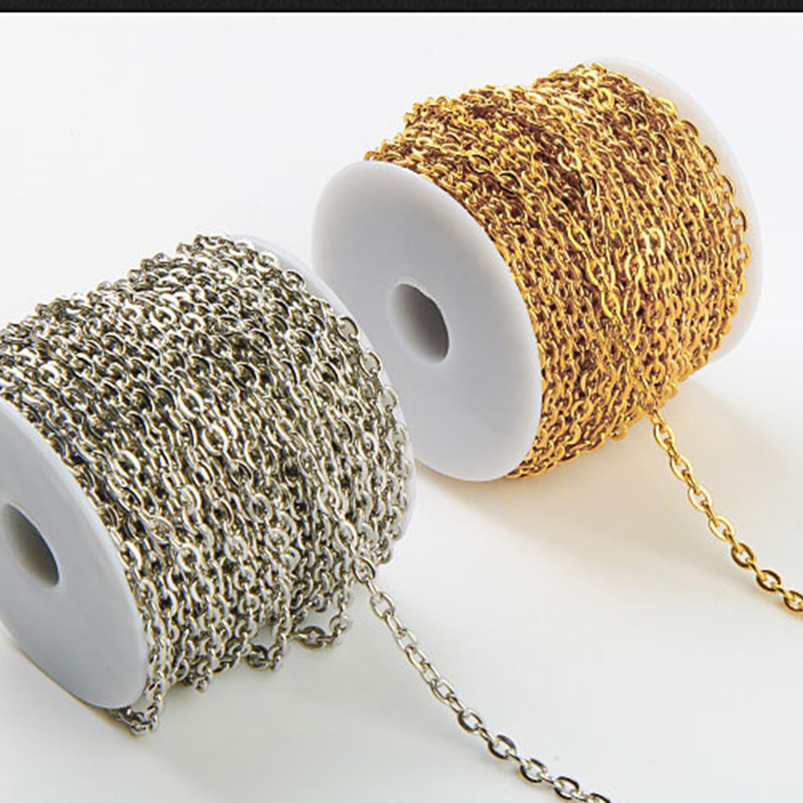 Catena a maglia in acciaio inox color argento dorato, lunghezza 1,8 m, per la creazione di gioielli da donna, portachiavi, 0,25-1 mm, oro