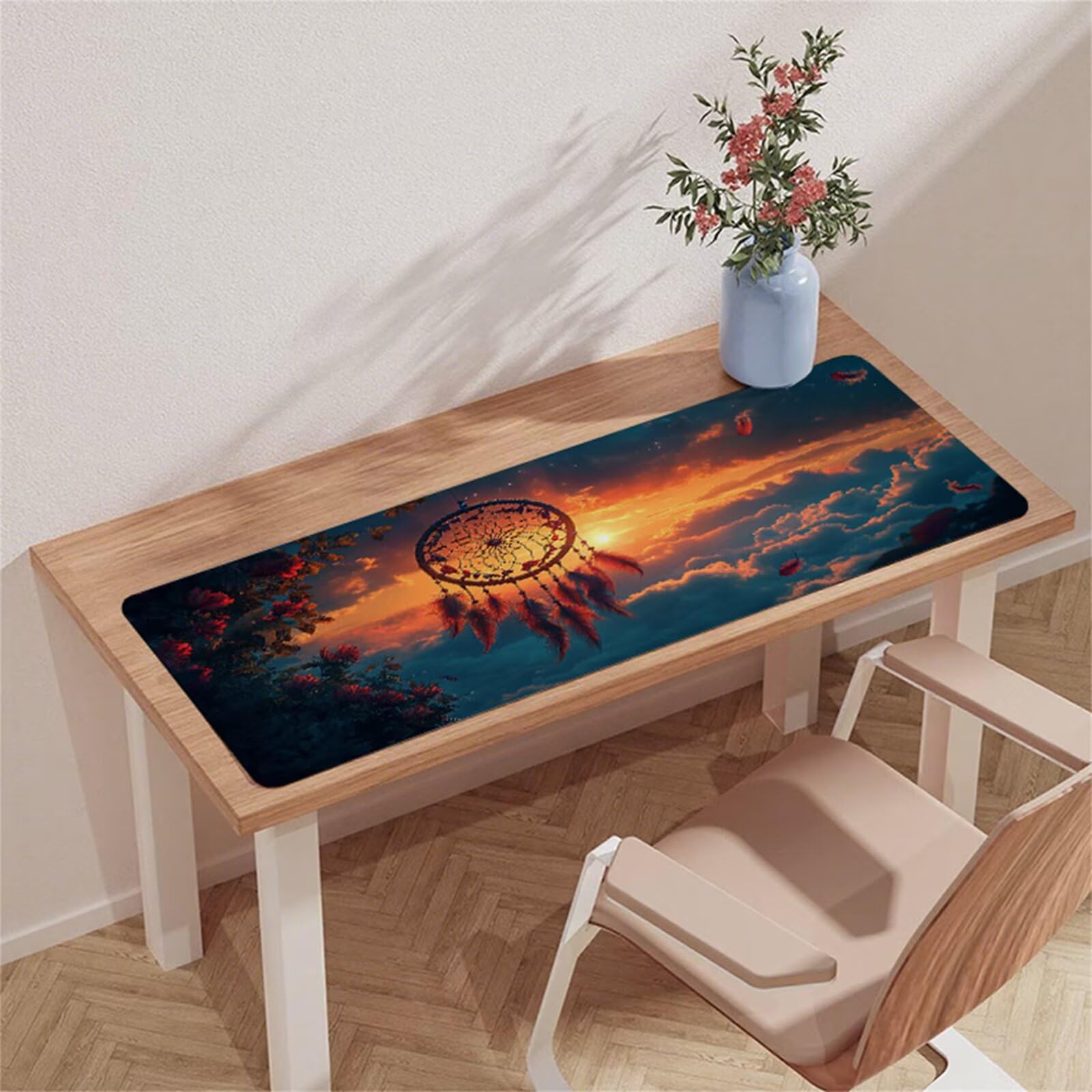 Pomarańczowa podkładka pod mysz do gier XXL 1500 x 800 x 3 mm podkładka pod mysz pod ręką wodoodporna łapacz snów podkładka pod mysz z antypoślizgową gumową podstawą z krawędziami zszyta podkładka pod