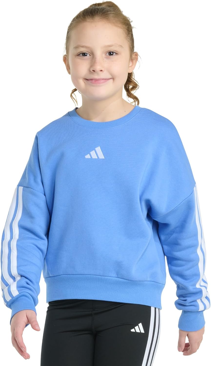 adidas girls 3-stripes Crew Neck Fleece Pullover (Big Kid)