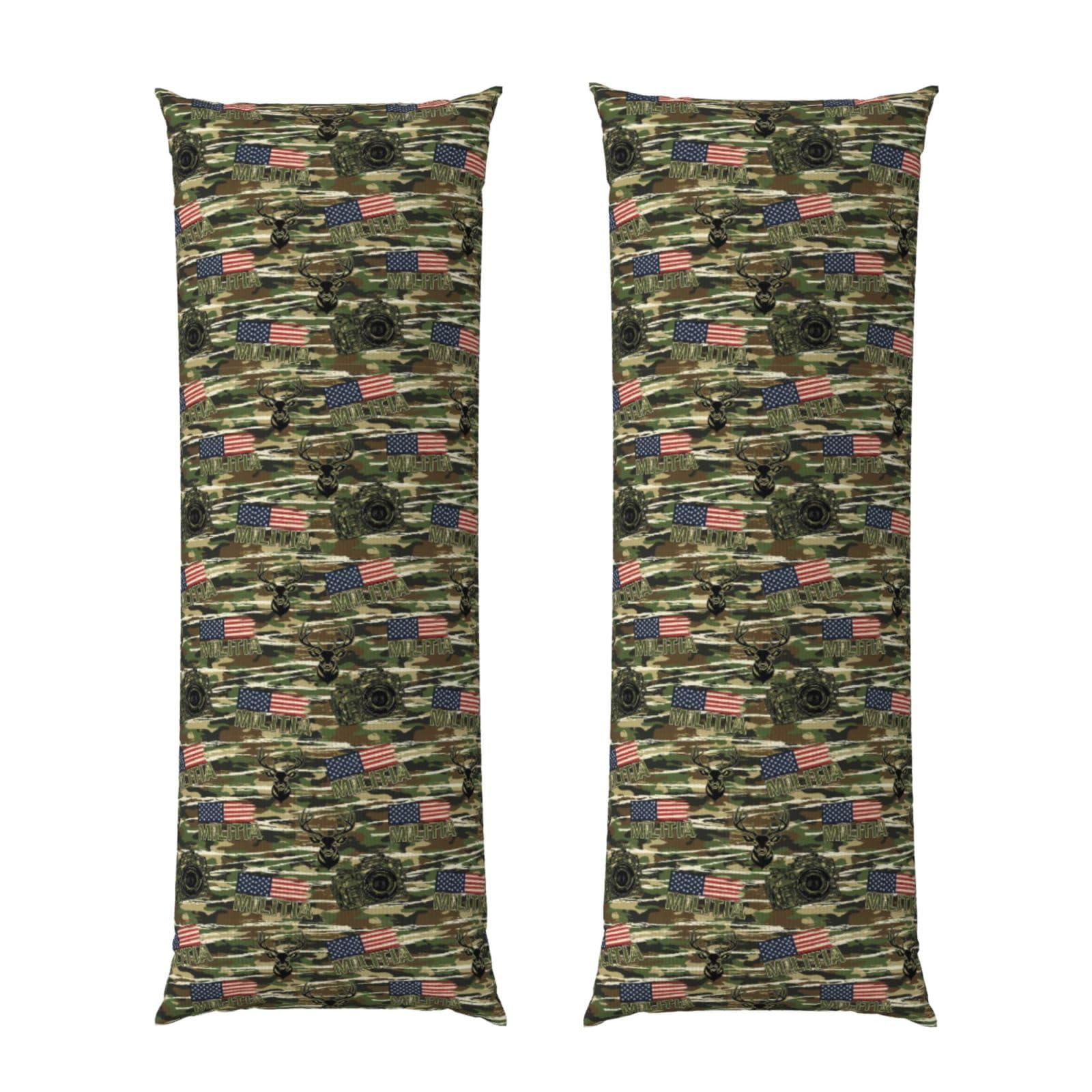 Body Pillow Case 20x60 Deer Camo Camouflage American Flag Hunting Black, Zippered Cozy Pillow Cover, Soft Plush Cushion Protector, Machine Washable for Bed Sofa Couch