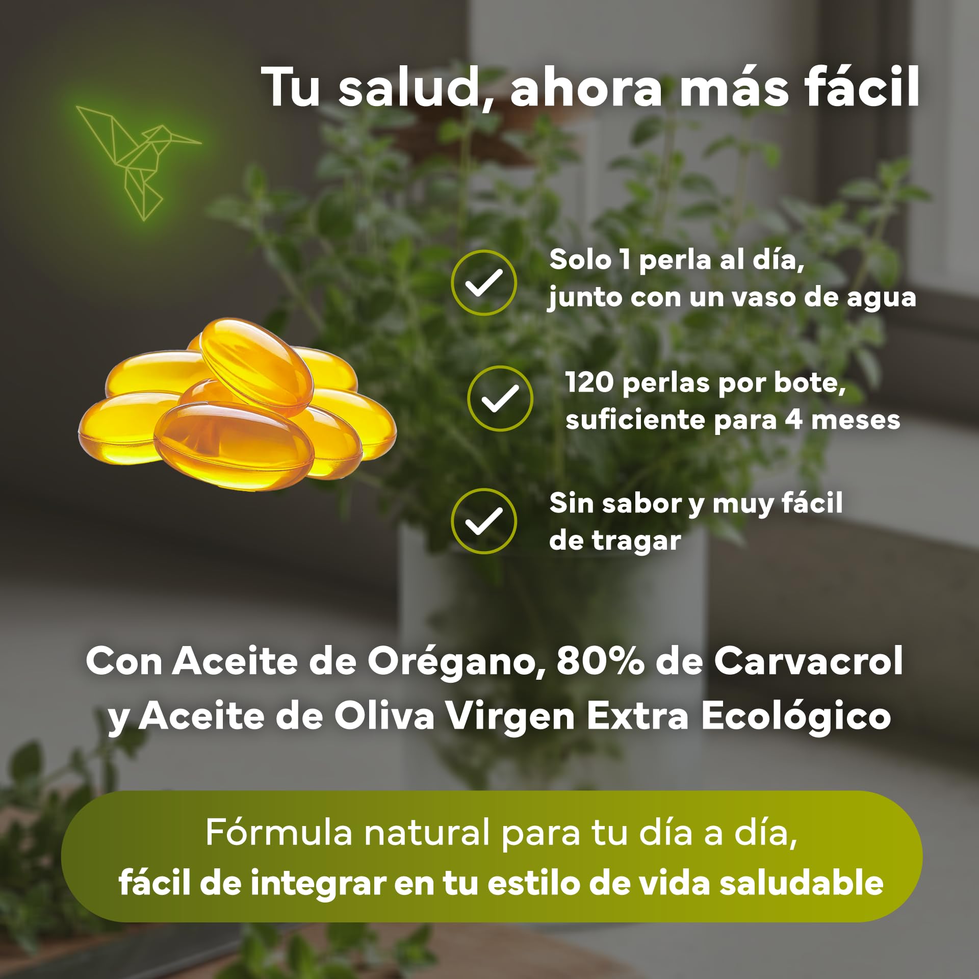 Aceite de Orégano Cápsulas Orgánico - 80% de Carvacrol - Con Aceite de Oliva Virgen Extra Ecológico para Mejor Absorción - Apoyo al Sistema Inmunitario- 120 Cápsulas de Orégano - Origanum vulgare L.