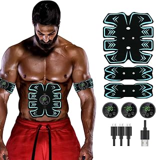 Electronic Muscle Stimulator with 10 Modes 39 Intensity Levels, USB Rechargeable Abs Stimulator Portable Fitness Workout Equipment for Men Women, 12 Gel Pads