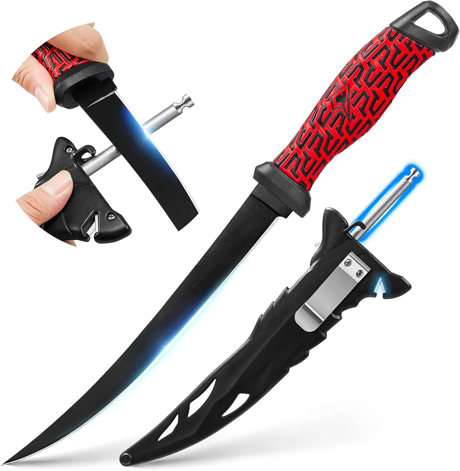 Piscifun Razor X Fillet Knife with Pop-Up Sharpening Bar Knife Sheath, German Stainless-Steel Blade Bait Knife, Anti-Corrosion Fishing Fillet Knife 5" : Sports & Outdoors